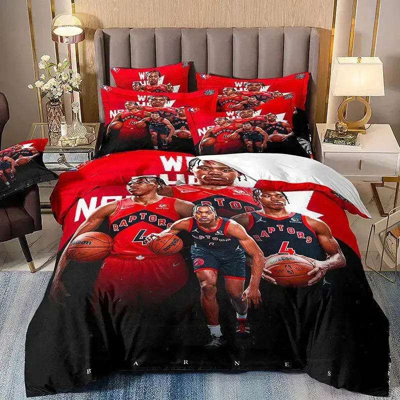 Scottie Barnes 3 piece comforter bedding set featuring cute and vibrant basketball-themed design, soft and cozy fabric perfect for fans’ bedroom decor