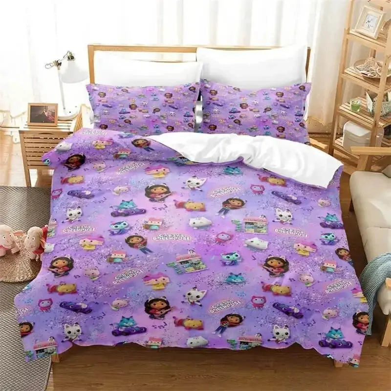 3D Gabbys Dollhouse Pillow Cat & Baby Box Kids Doona Cover Zirconic