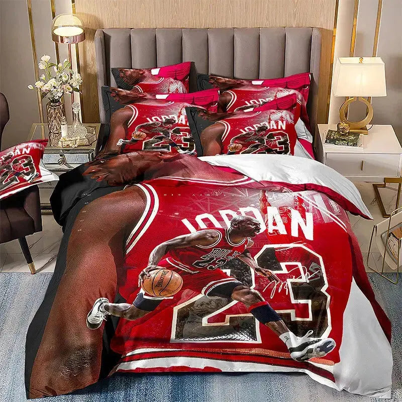 Michael Jordan basketball duvet quilt bedding set featuring iconic player graphics, soft and breathable fabric, perfect for fans’ bedroom décor and cozy sleep