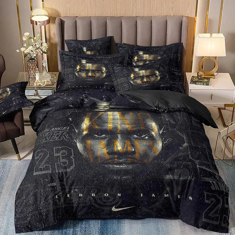 James LeBron doona duvet quilt bedding set featuring iconic NBA player graphics, ultra-soft breathable fabric, and vibrant basketball-themed bedroom decor perfect for fans