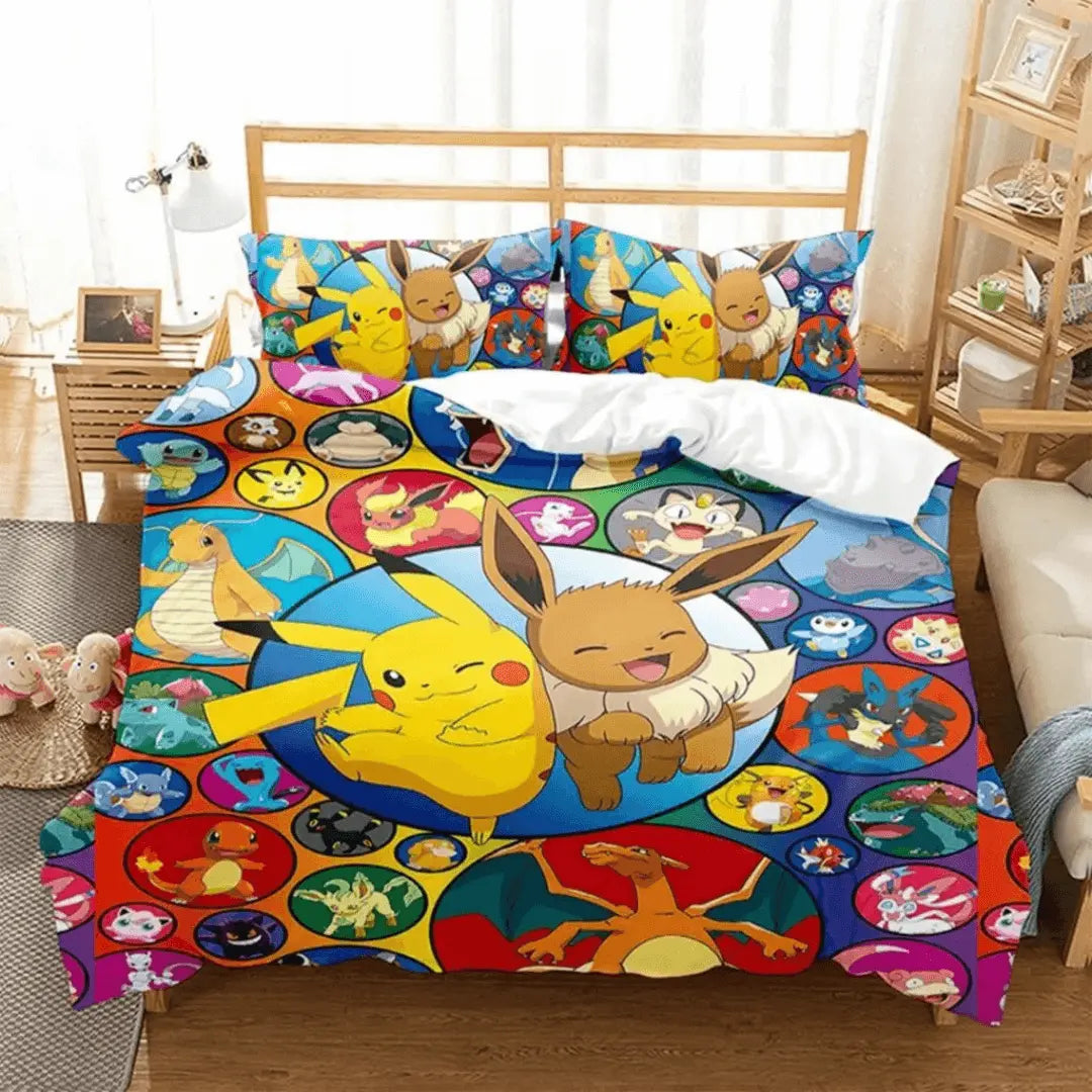 3D Anime Pokemon Pikachu Eevee Bedding Set