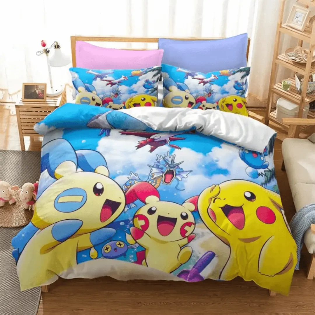 3D Anime Pokemon Pikachu Minun & Plusle Kids Duvet Cover