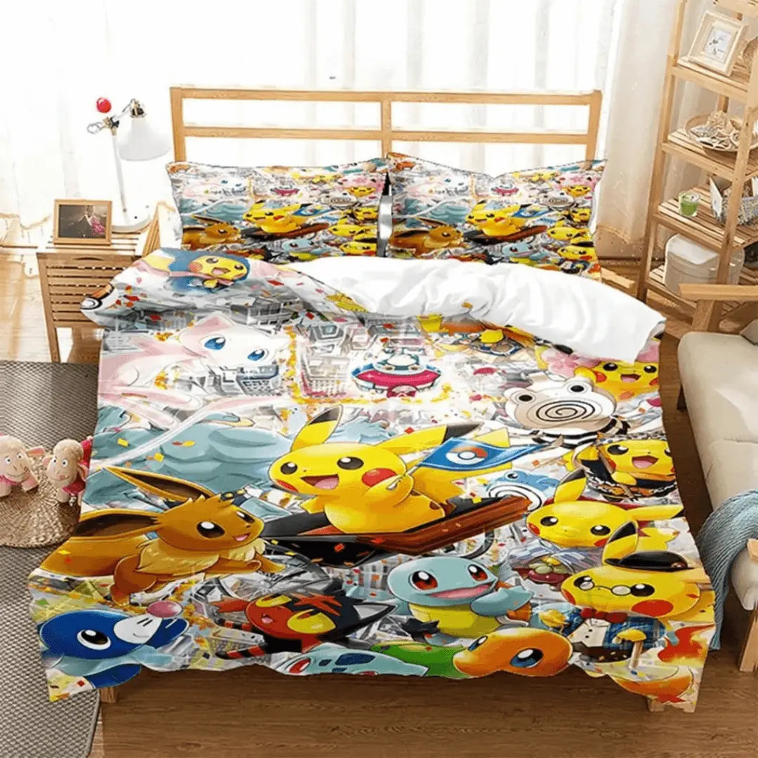 3D Anime Pokemon Pikachu Squirtle & Mew Kids Doona Cover