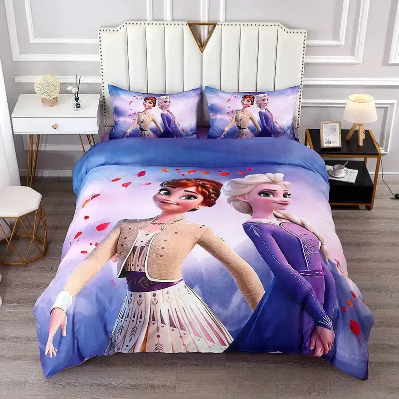3D Frozen Elsa & Anna Purple Kids Quilt Cover