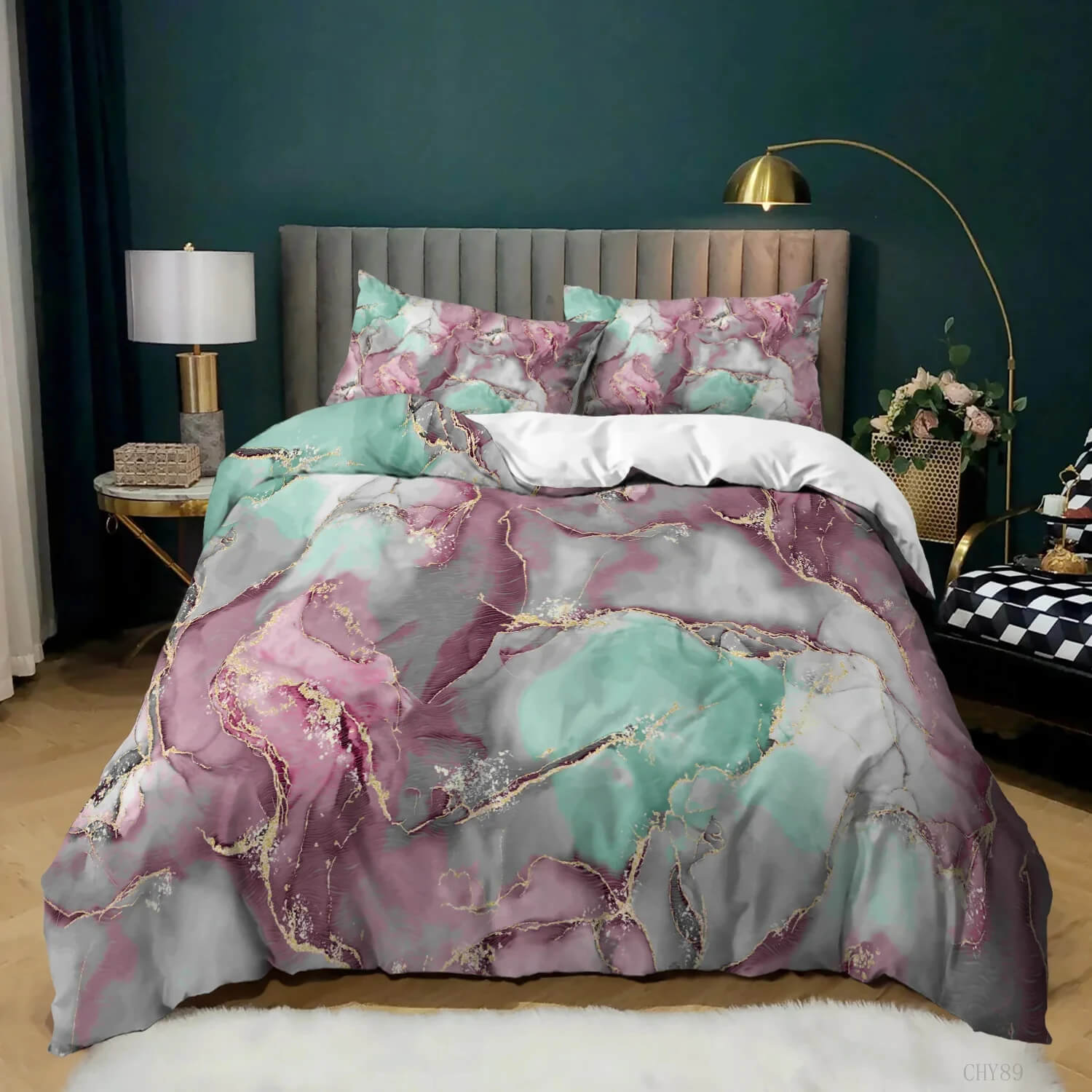 Golden marble purple bedding set