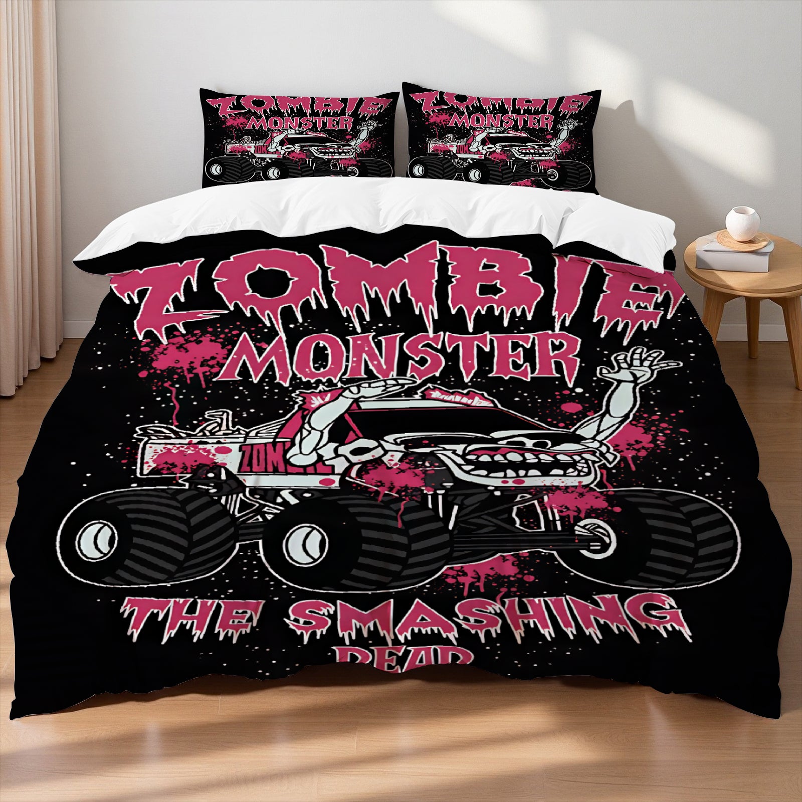 Grave Digger Megalodon monster truck bedding set for kids