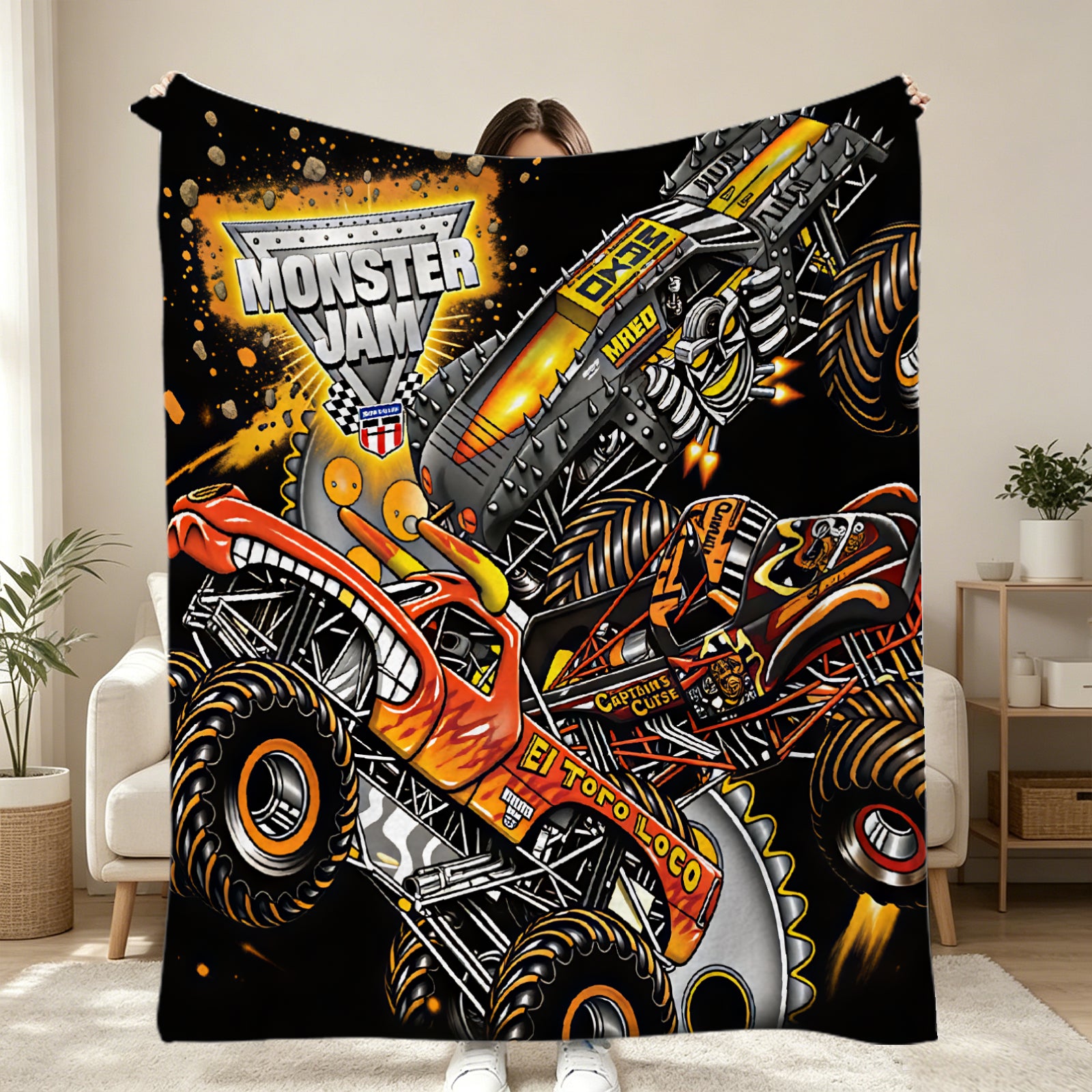 Monster Truck Megalodon Cozy Flannel Blanket