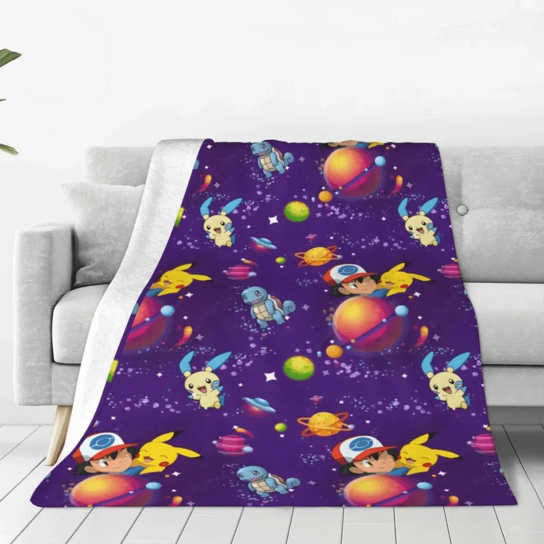 3D Pokemon Pikachu Ash Ketchum Cartoon Kids Throw Blanket