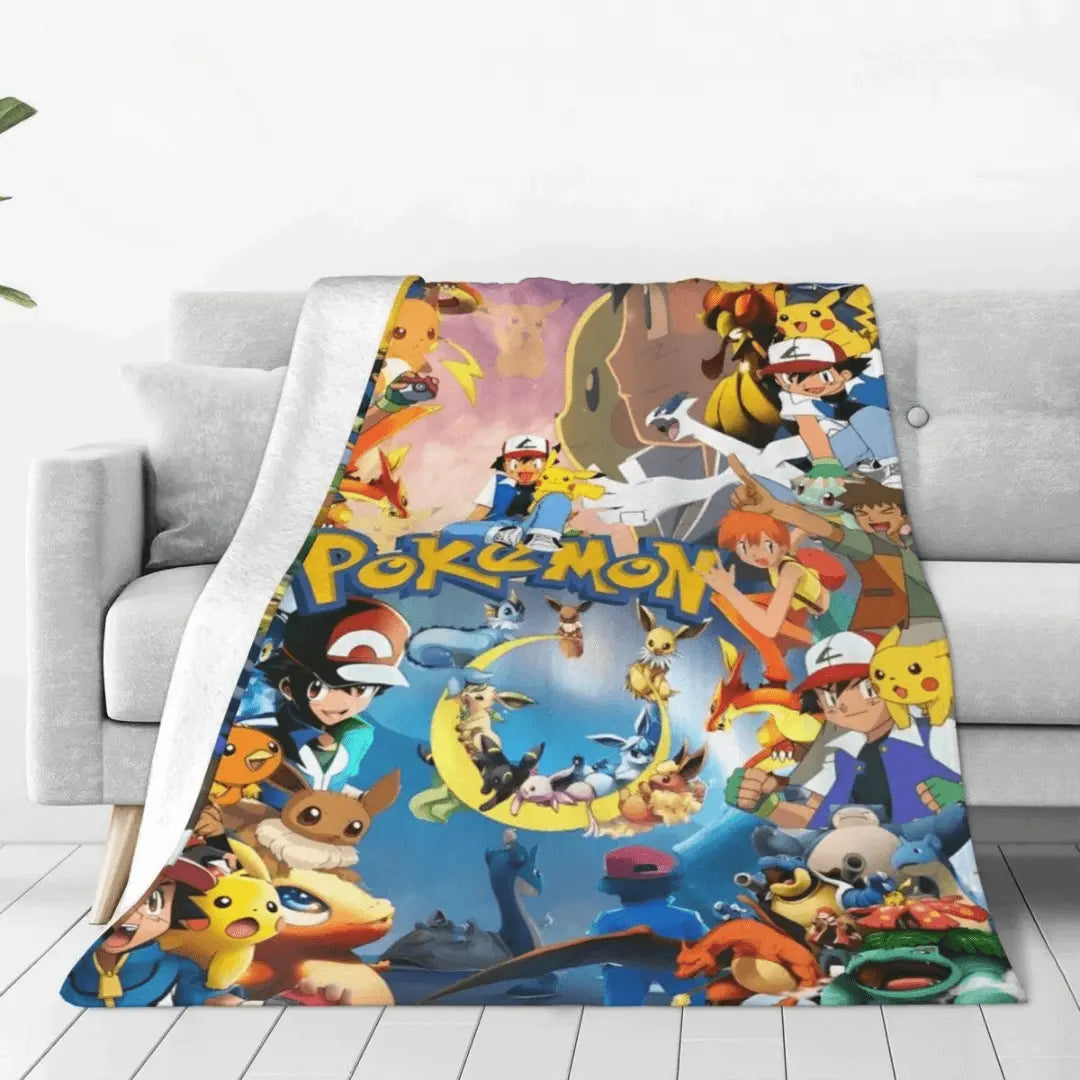 3D Pokemon Pikachu Blastoise & Eevee Anime Kids Flannel Throw Blanket