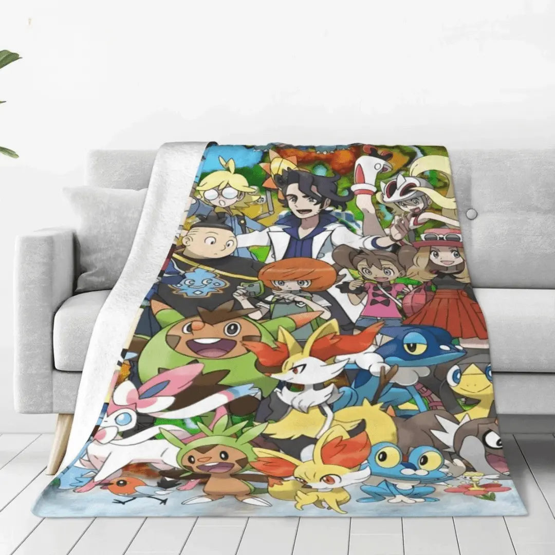 3D Pokemon Pikachu Quilladin & Braixen Anime Cartoon Kids Sofa Throw Blanket