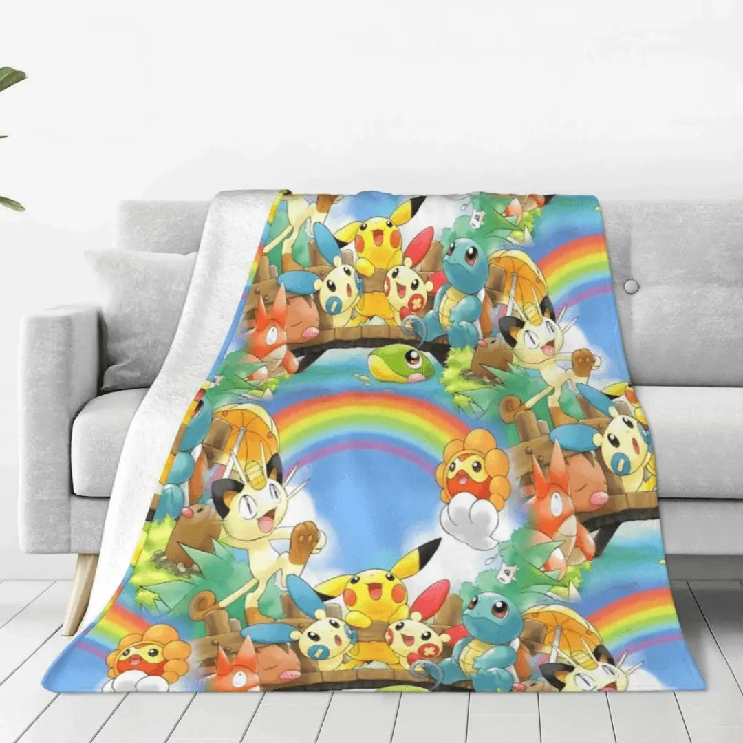 3D Pokemon Pikachu Meowth & Corphish Anime Cartoon Kids Luxury Throw Blanket