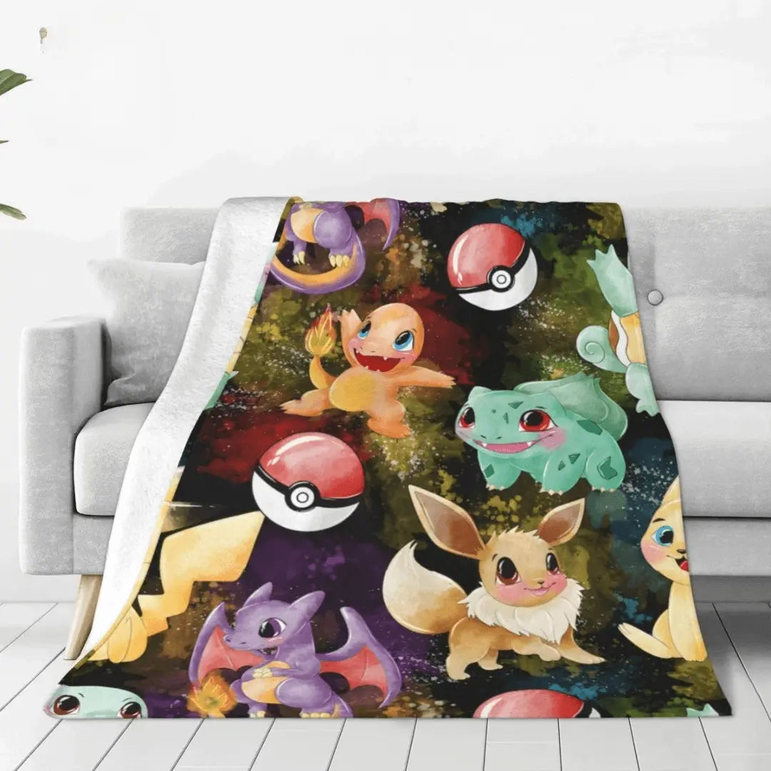 3D Pokemon Pikachu Aerodactyl & Bulbasaur Anime Cartoon Kids Throw Blanket