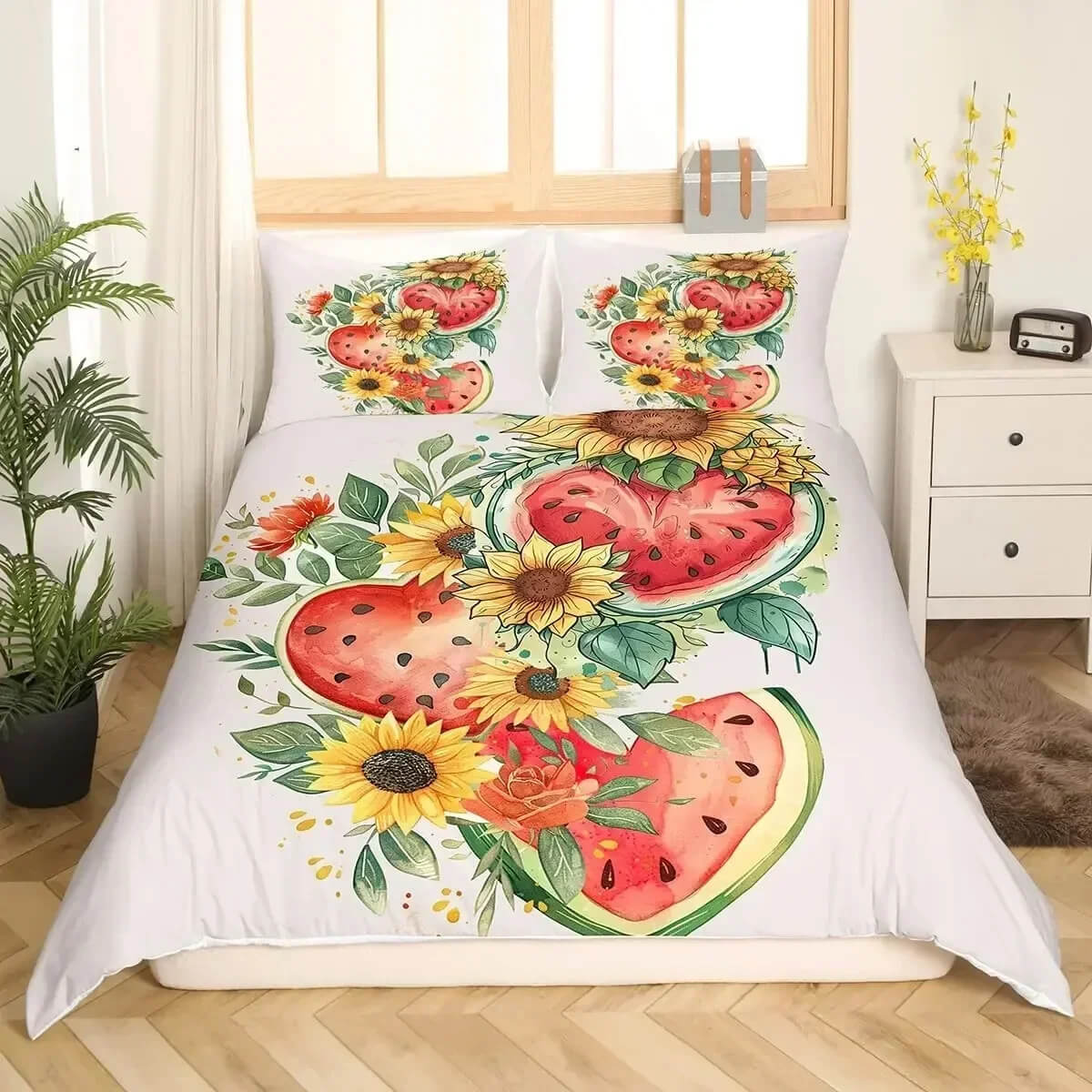 Summer tropical dragon fruit bed linen set