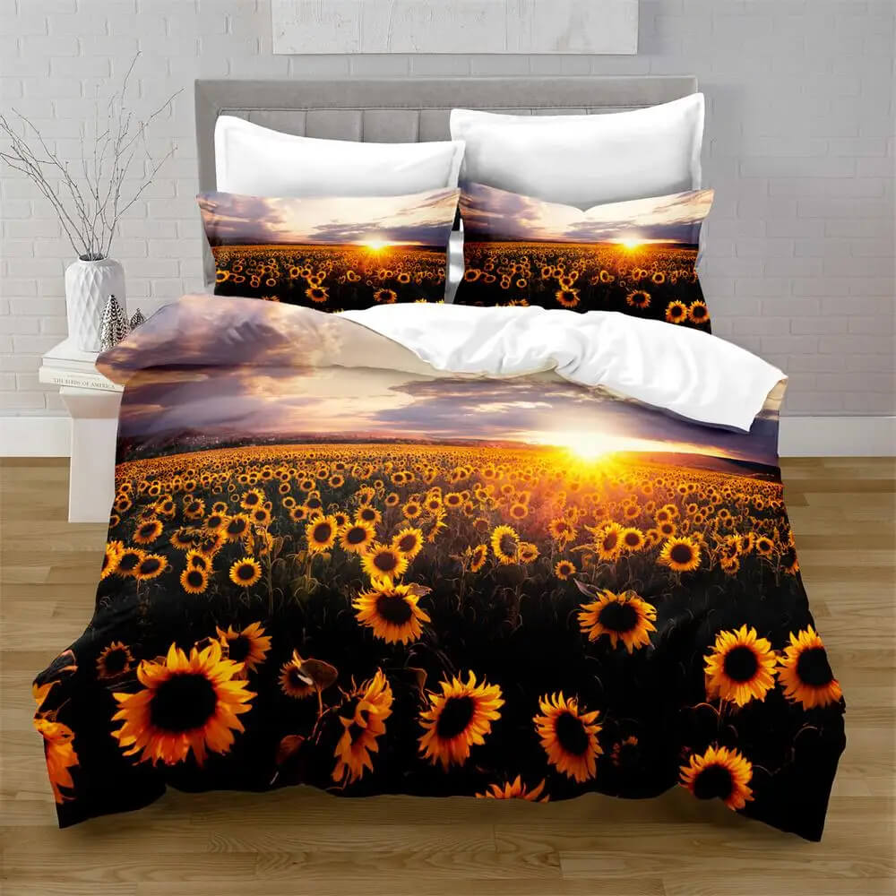 Yellow sunflower pattern bedding for home and guest room