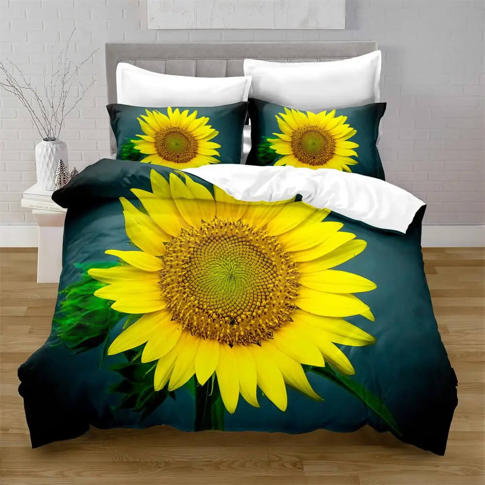 Cheerful 3D sunflower bedding for girls room