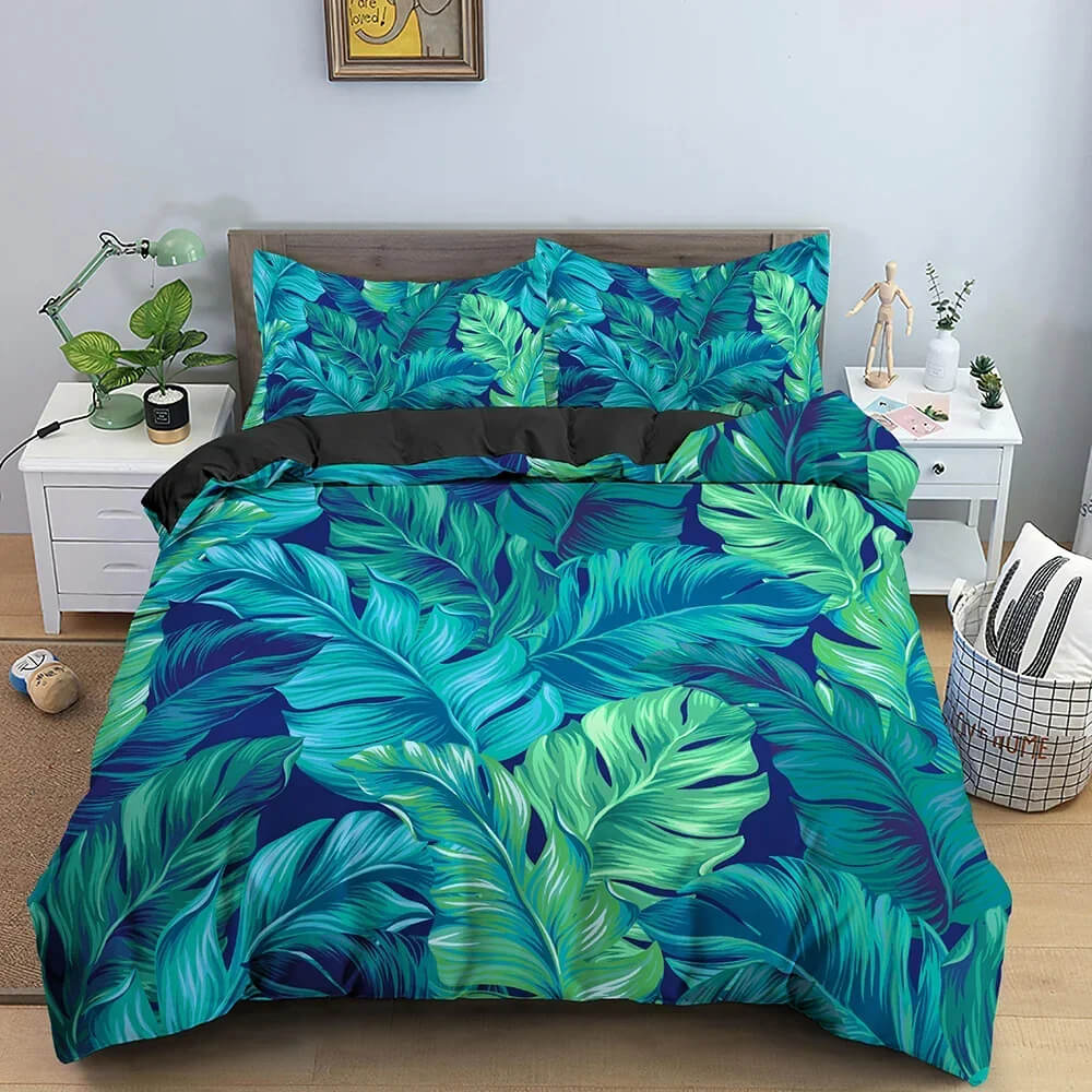 3D tropical plant leaves bedding set with duvet cover