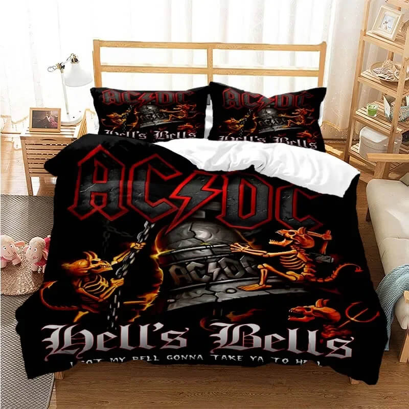 AC/DC rock design bed set close-up