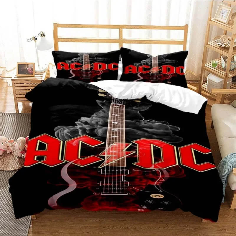 Teen bedroom with AC/DC quilt set