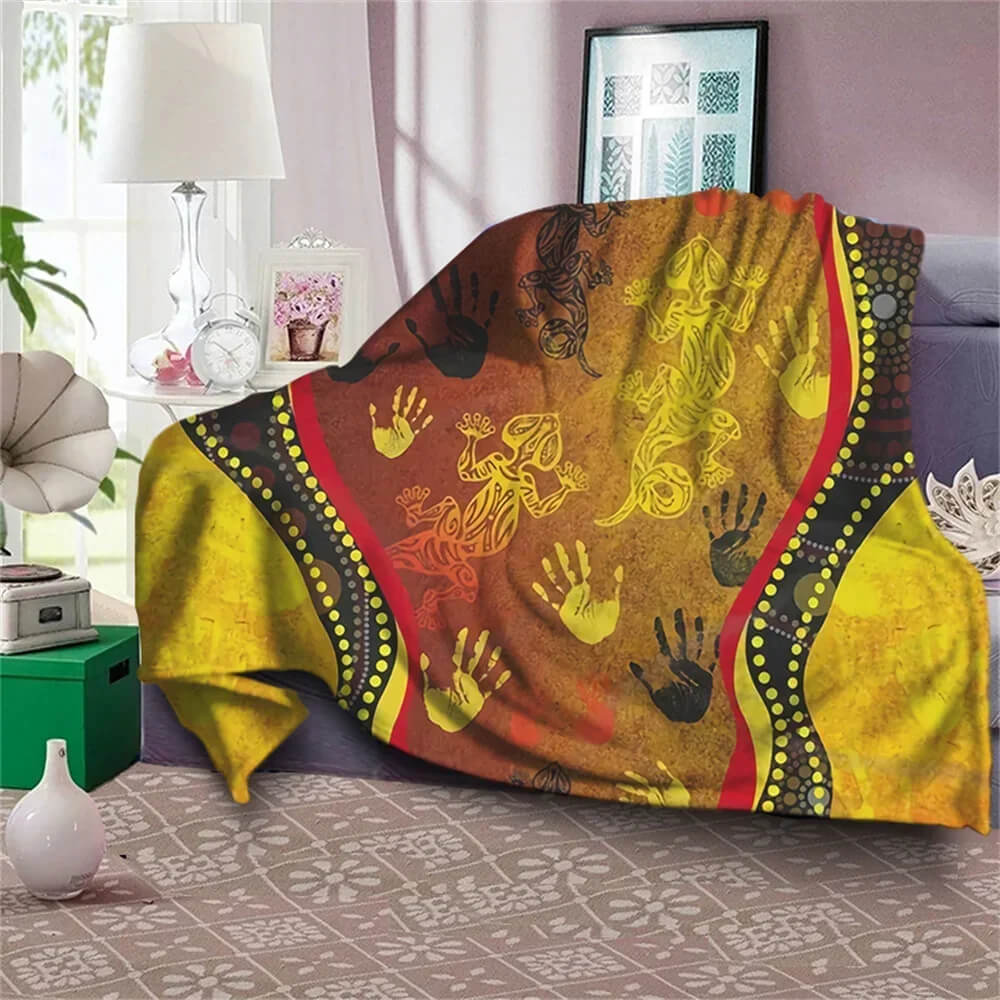 Indigenous art turtle throw blanket with traditional dot painting