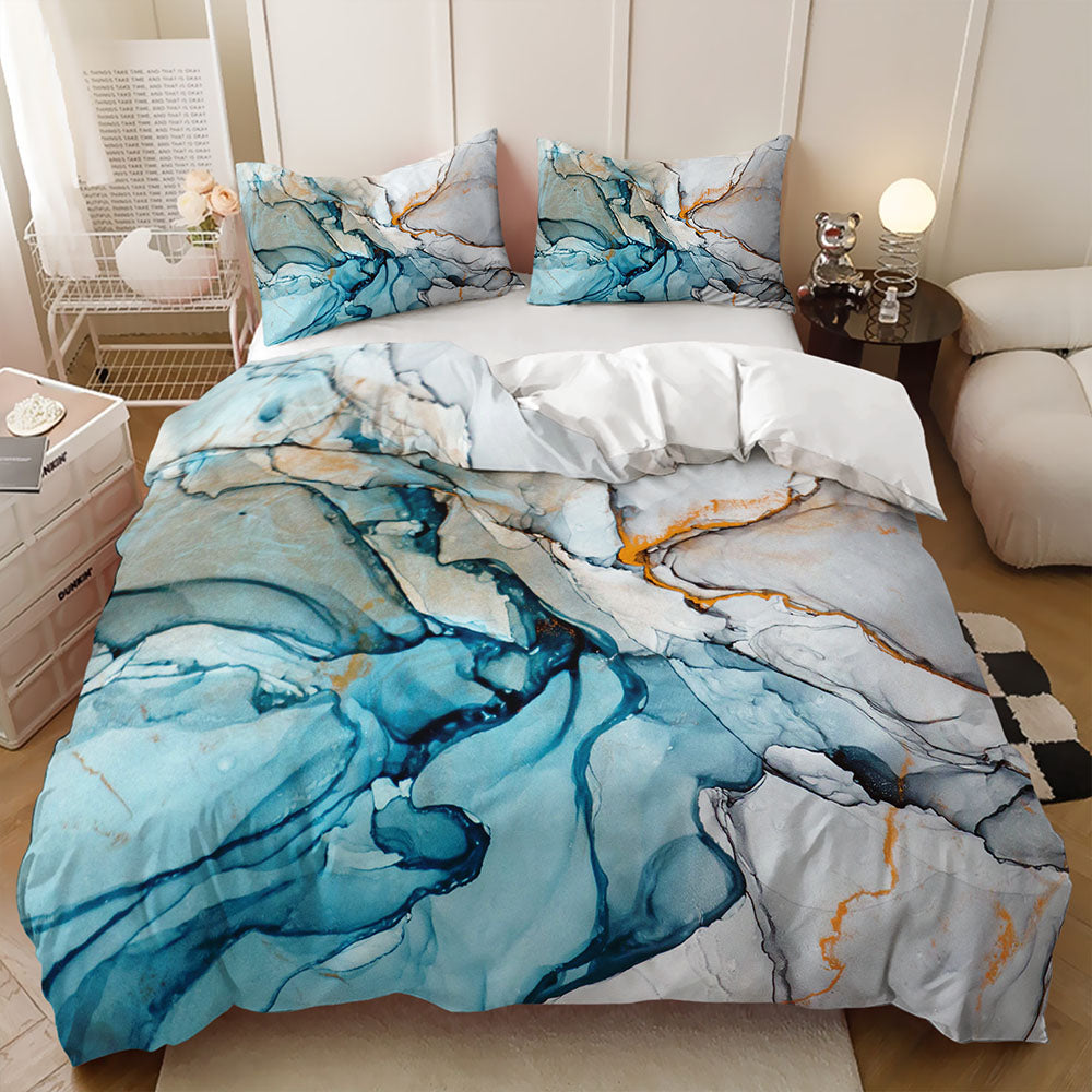 Abstract marble doona cover with colourful swirling patterns