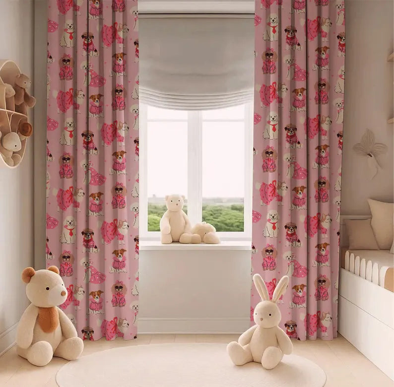 “Adorable dog print curtains for kids, playful cartoon puppy drapes for boys and girls bedroom or nursery.”