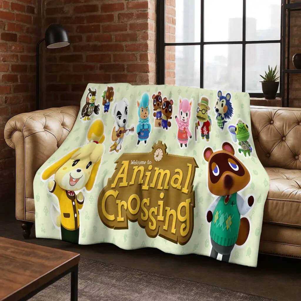 Cozy Animal Crossing gaming blanket for couch