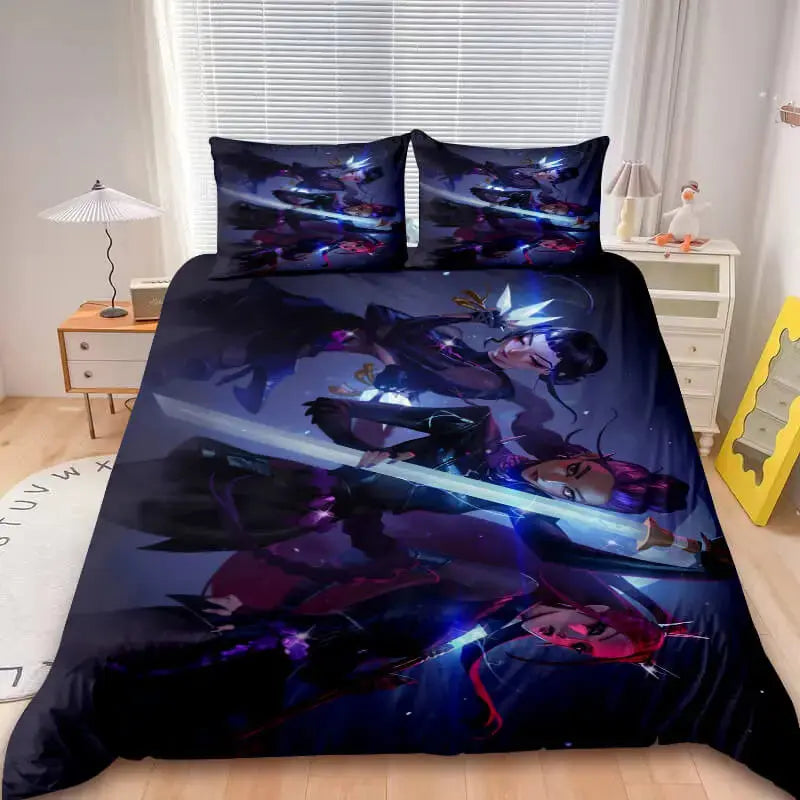 Galaxy anime bedding set with neon accents