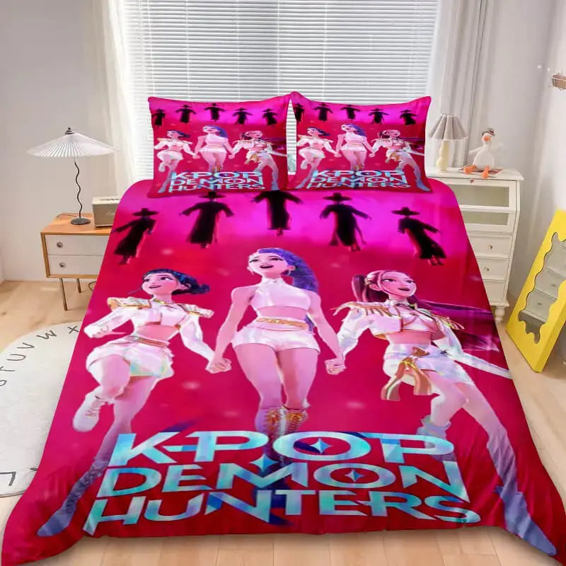 Vibrant anime girl squad pink bedding set