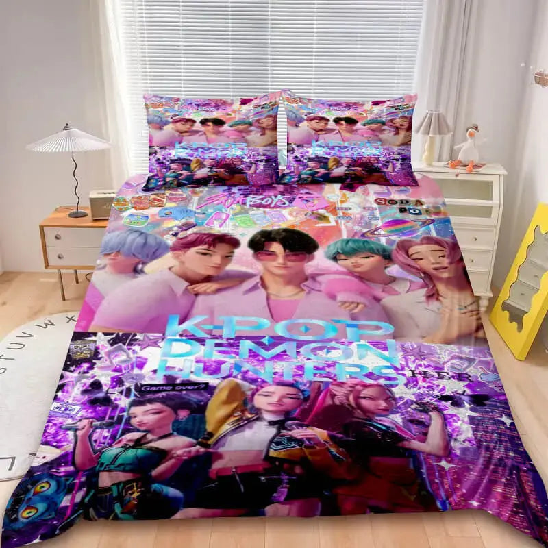 Anime bedding set with colorful K-pop design