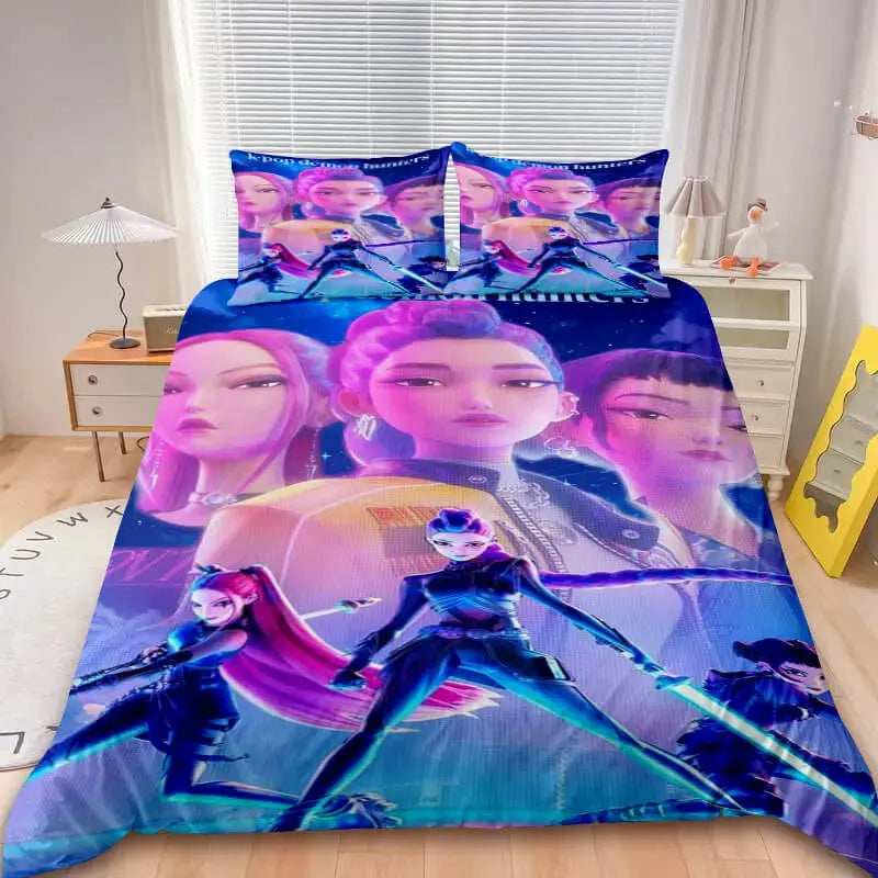 K-pop inspired anime comforter on bed