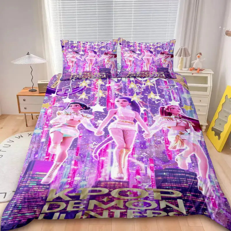K-pop style anime bedding with bold colors