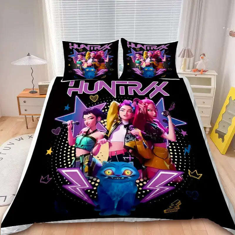 Stylish anime bedding set for K-pop Demon Hunters Huntrix lovers