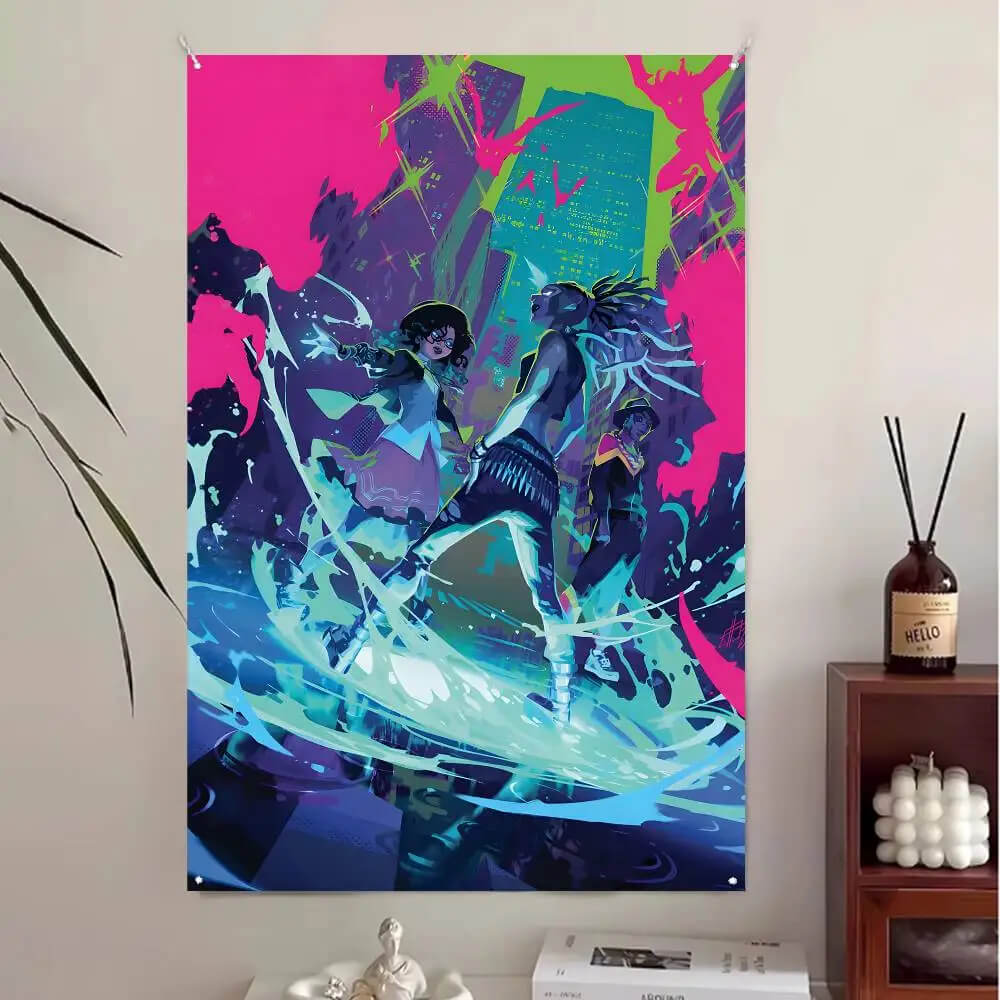 Anime gaming wall tapestry with demon hunters art