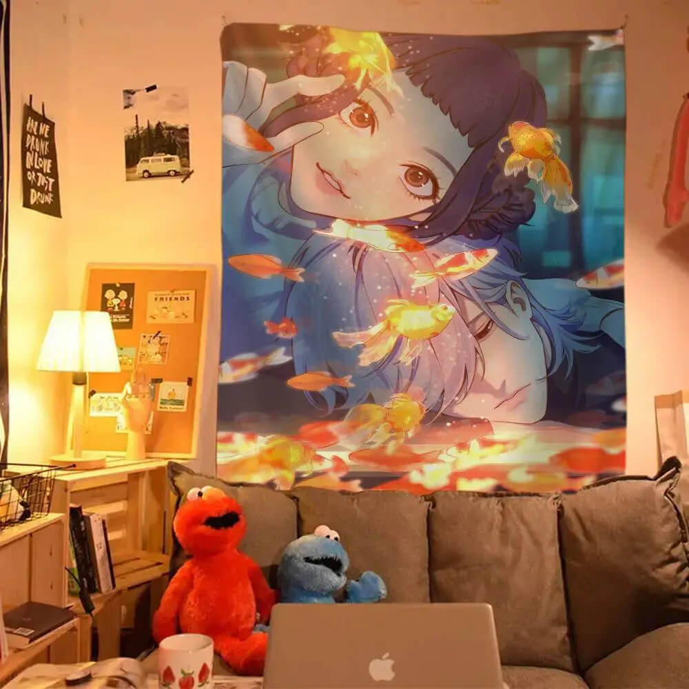 Anime bedroom tapestry with Demon Hunters design