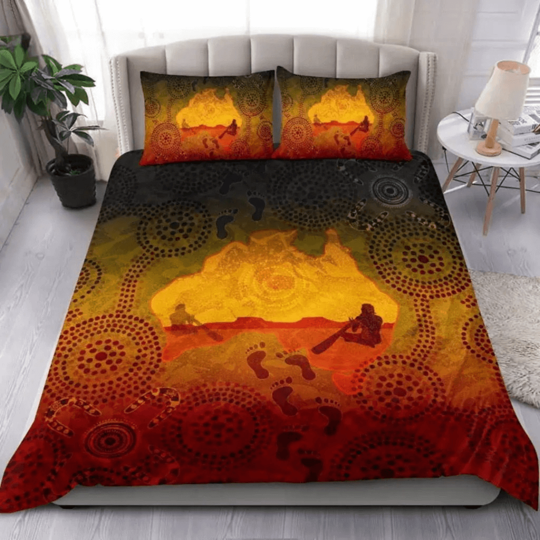 Colorful Indigenous Art Quilt Cover Featuring Dreamtime Patterns