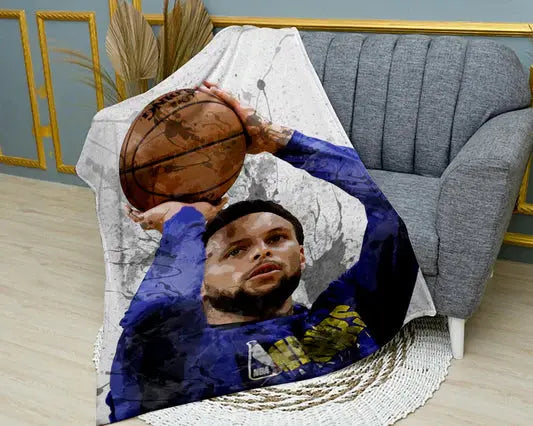 Stephen Curry splash effect flannel blanket featuring dynamic basketball player artwork, ultra-soft warm fabric, and vibrant NBA design perfect for fans’ bedding or sofa throw