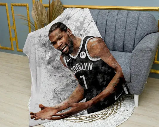 Kevin Durant splash effect flannel blanket featuring dynamic NBA basketball player graphics, ultra-soft warm fabric, and bold sports design perfect for fans’ bedding or sofa throw