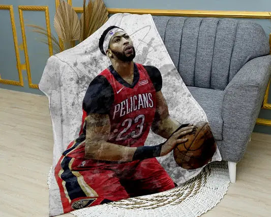Anthony Davis New Orleans Pelicans flannel blanket featuring bold NBA basketball player graphics, ultra-soft warm fabric, and vibrant Pelicans-themed design perfect for fans’ bedding or couch throw