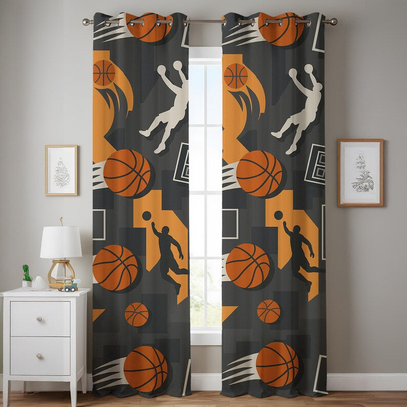 Basketball Curtain for Boys Room - Basketball Theme Blackout Panel