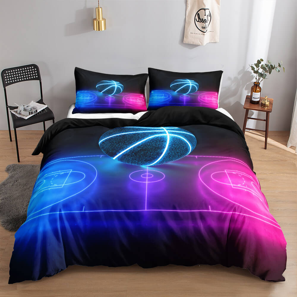 Basketball-themed quilt cover set for a modern bedroom