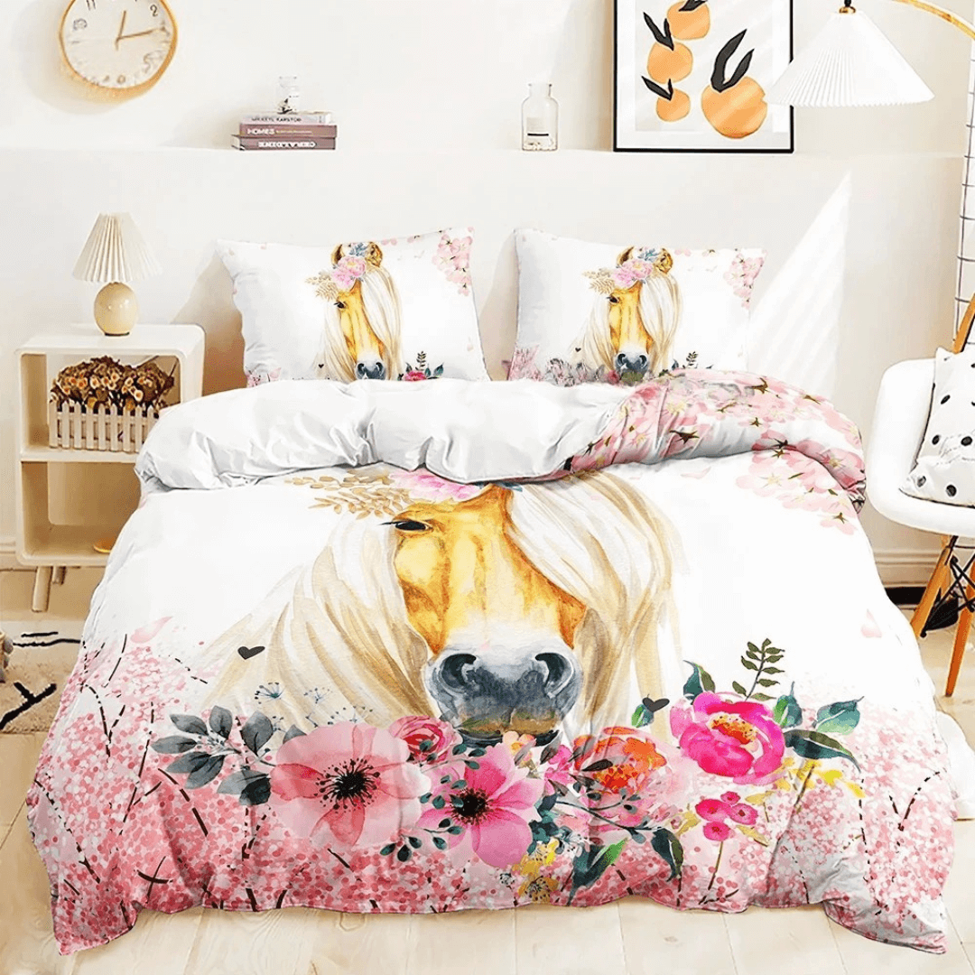 Sakura zebra horse bedding set cherry blossom design