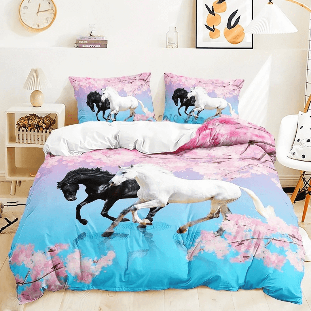 Cherry blossom zebra horse 3D duvet cover