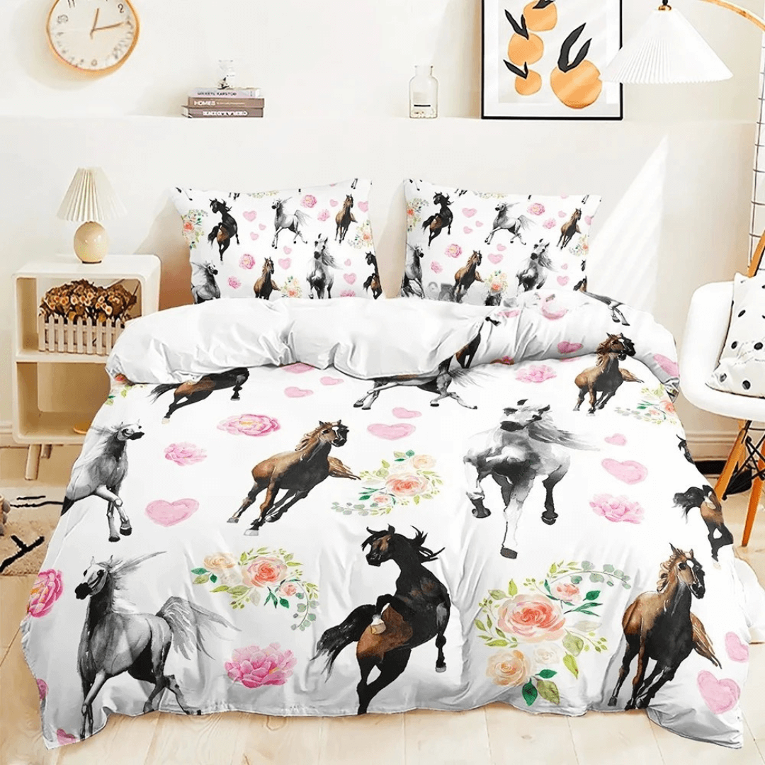 Floral animal bedding with horse print