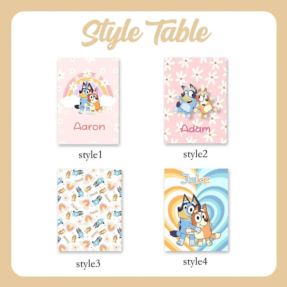 Personalized Bluey dog blanket with floral print – unique custom gift idea for kids or toddlers