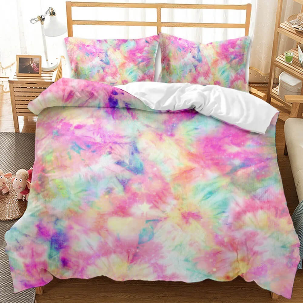 Twin size boho tie dye bedding set in vibrant colors