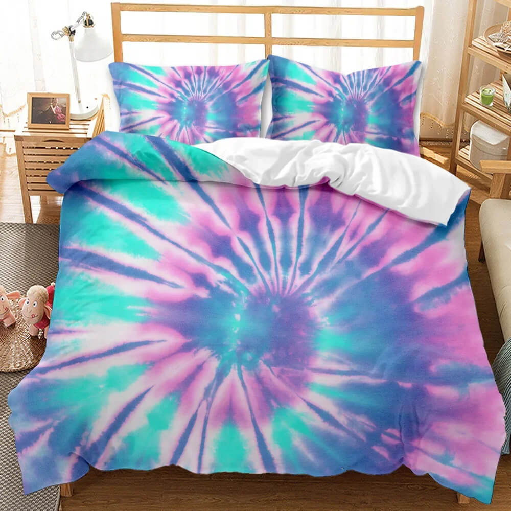 Colorful tie dye bedding set with pillow shams