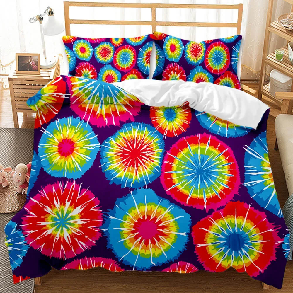 Cozy bohemian tie dye bedding set for hippie bedrooms