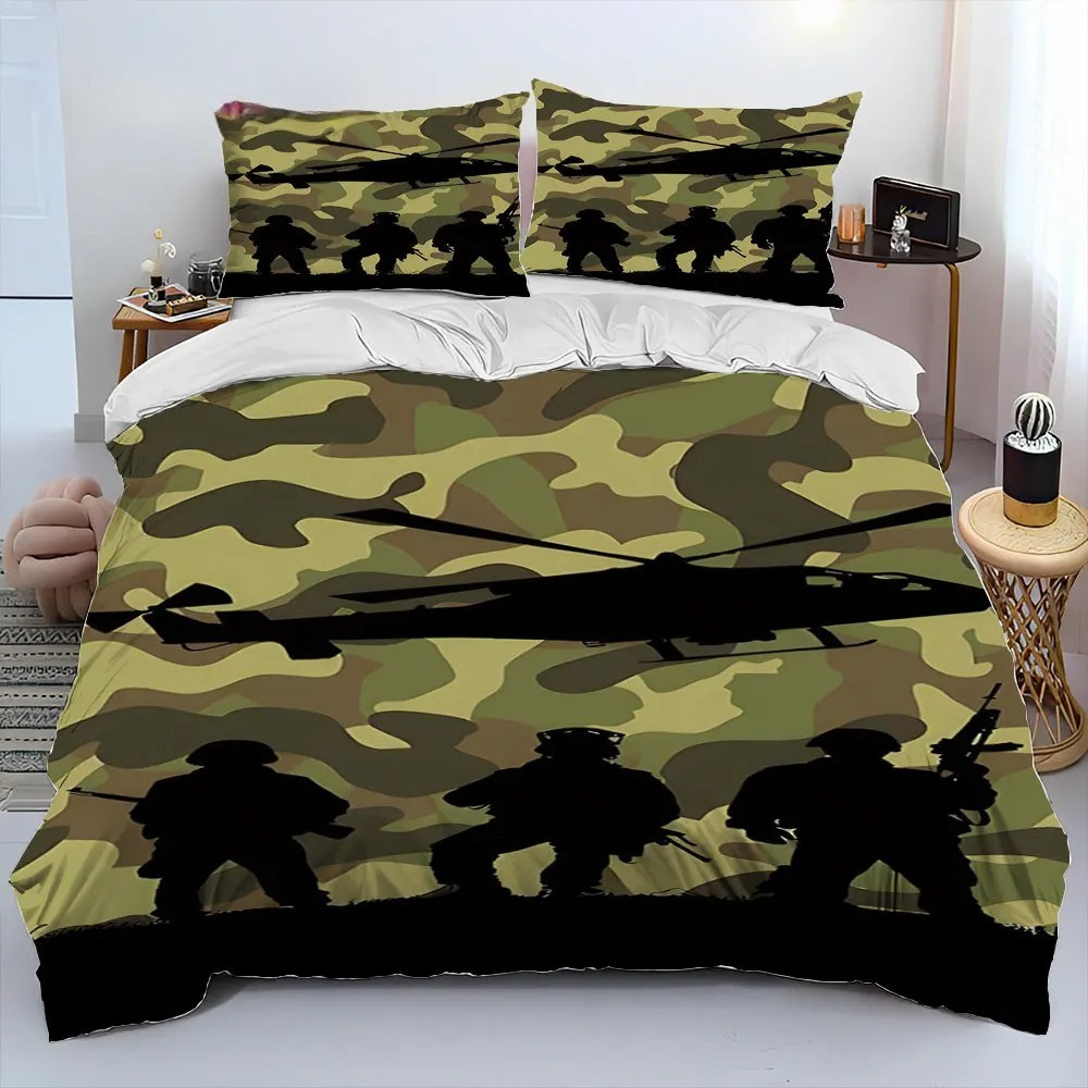 camouflage bedding close up
