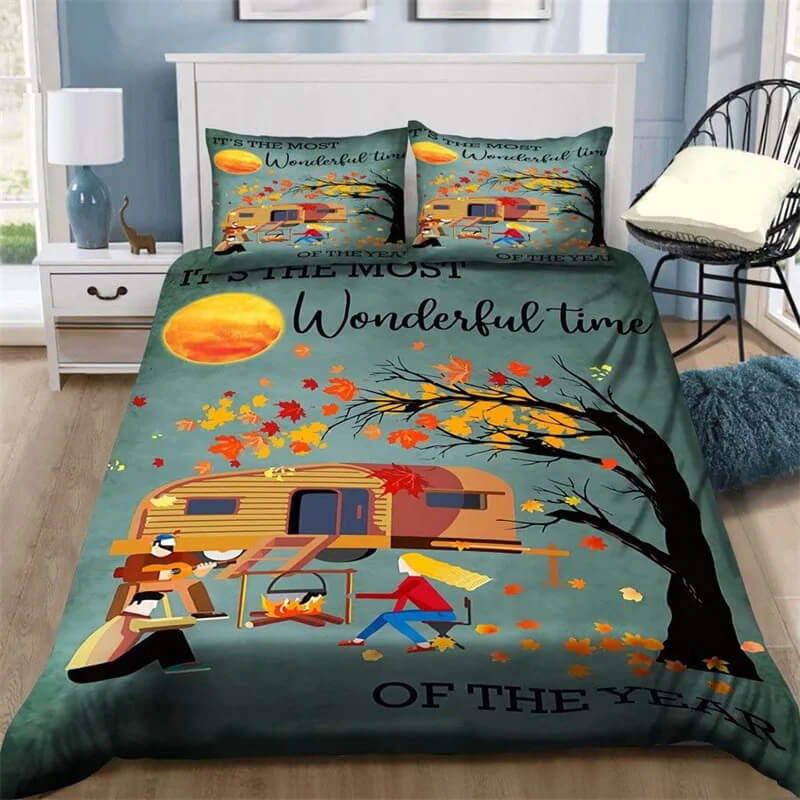 Camping car duvet cover travel theme bedding set