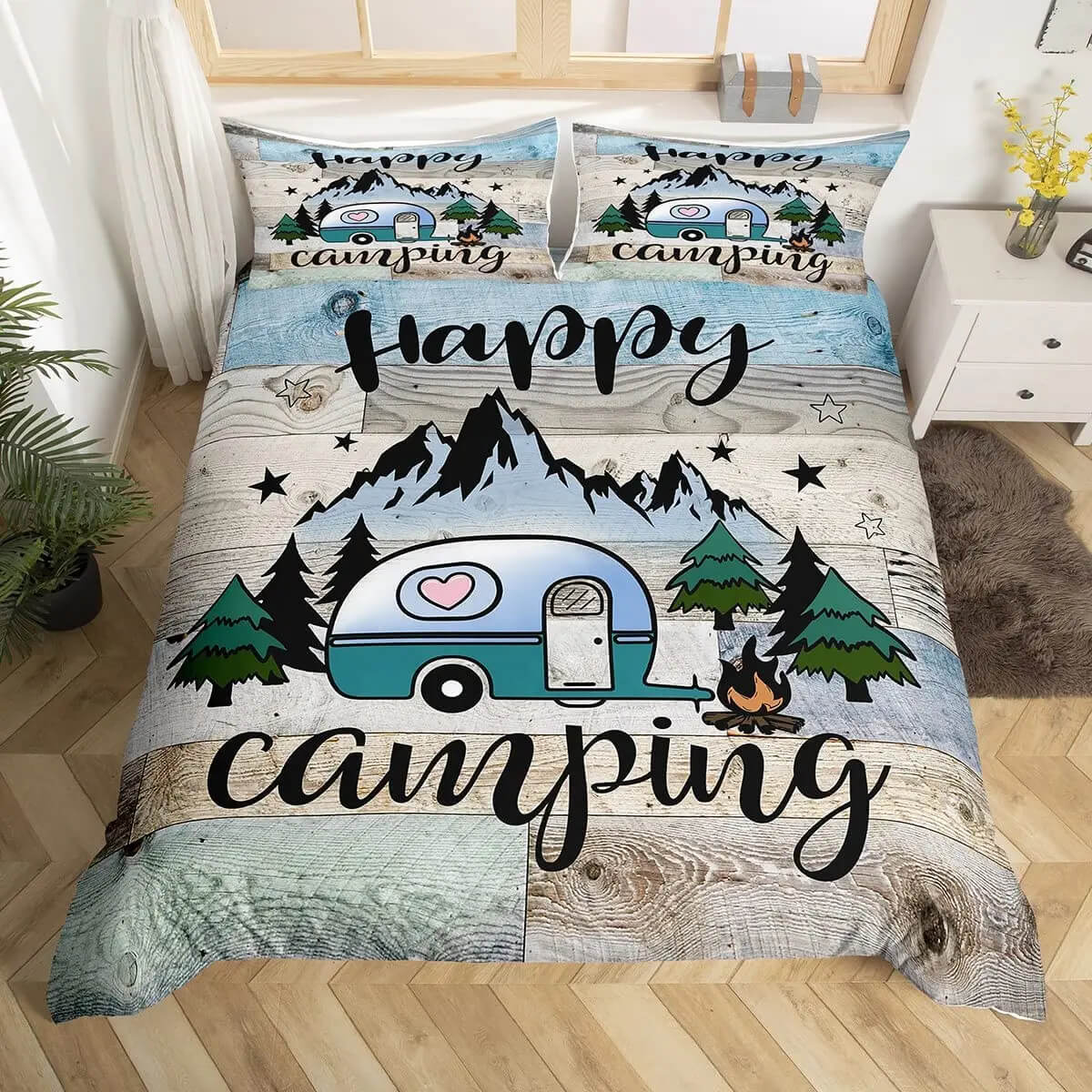 camping bedding vibrant print